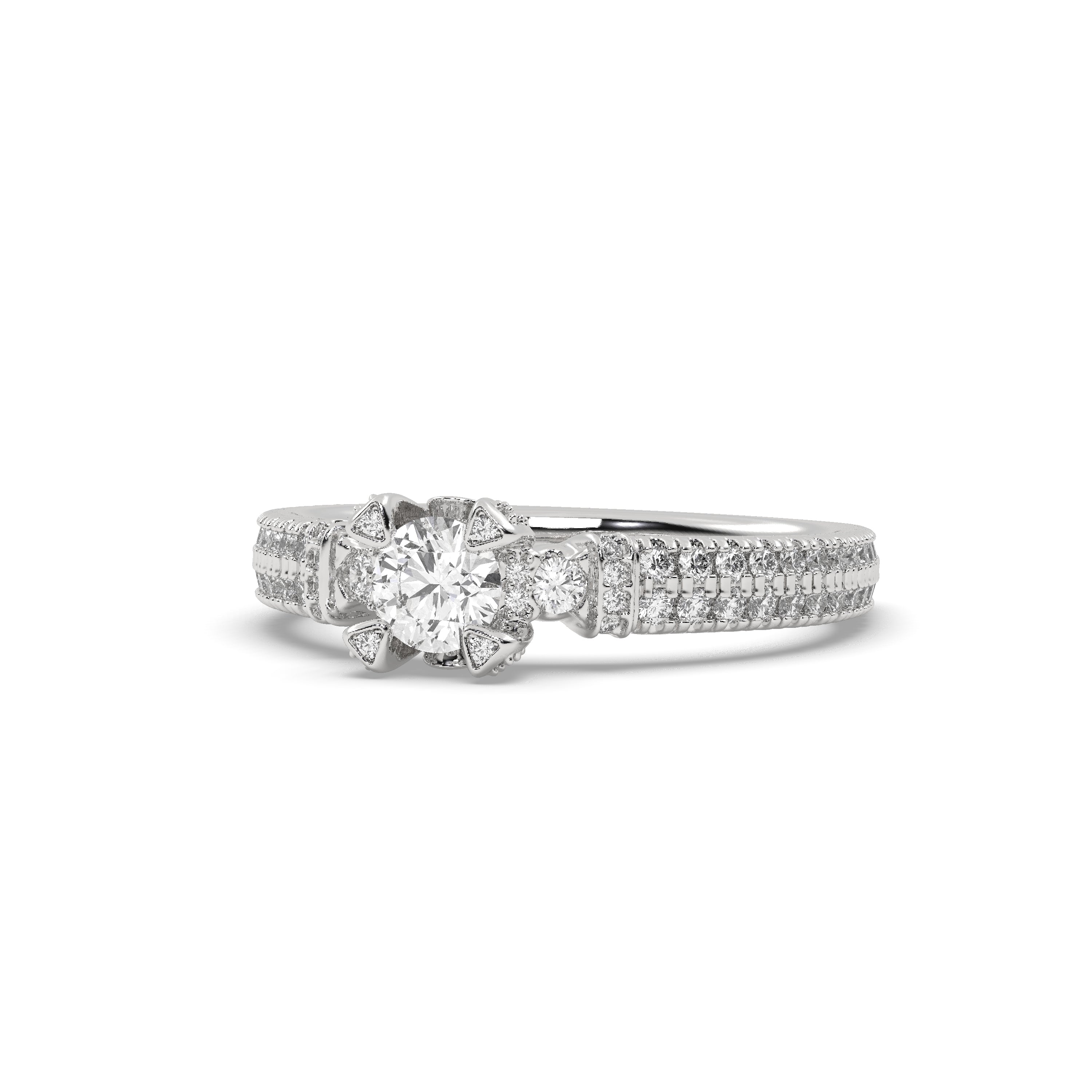 White Gold Studded 1.444 Carat Lab Grown Diamond Ring-F Color VS1 Clarity.
